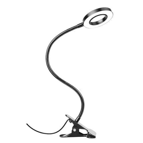 Woputne Desk Lamp Clip on Light for Bed Book Reading (Black) | 10 Dimmable Brightness 3 Light Modes Desk Lights for Home Office Clamp Bedside Lamp for Painting, Craft, Study - size: Black-1 Piece-Standard-Classic