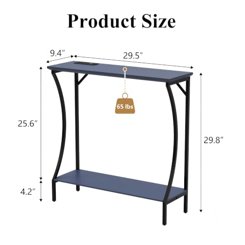 ARTPOWER Console Table with Built-in Power Outlets, Wood Narrow Behind Couch Sofa Table with Charging Station, Skinny Entryway Table with Open Shelf for Living Room, Hallway, Foyer,Set of 2, Blue - color: Blue, size: 2-packs