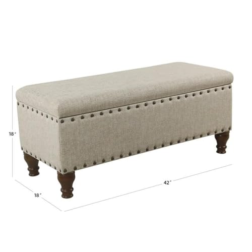HomePop 42" Storage Bench with Nailhead Trim - Taupe/Cream - color: Taupe/ Cream