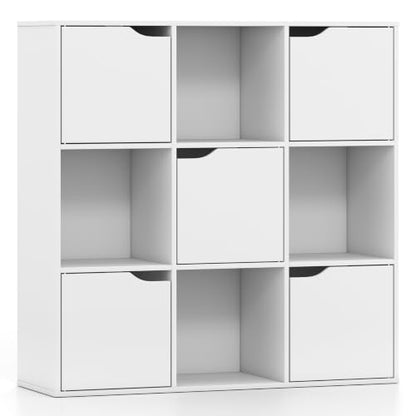 Giantex 9-Cube Storage Organizer, Storage Cabinet with 4 Open Cubes and 5 Cabinets, Freestanding Wooden Cubby Bookcase, Compartment Units for Home Office, 3-Tier Bookshelf for Books | Wooden Storage Cabinet, 4-Tier Freestanding Cubby Bookcase, Compartment