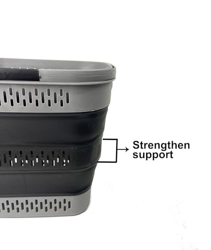 SAMMART 38L (10 Gallon) Collapsible Plastic Laundry Basket - Portable Pop-Up Storage Container/Organizer – Foldable Space Saving Laundry Hamper (2, Grey/Black) - color: Grey/Black