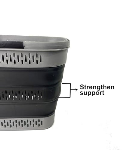 SAMMART 38L (10 Gallon) Collapsible Plastic Laundry Basket - Portable Pop-Up Storage Container/Organizer – Foldable Space Saving Laundry Hamper (2, Grey/Black) - color: Grey/Black