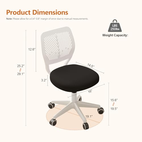 JPBSTO Armless Desk Chair, Height Adjustable Swivel Office Rolling Task Chairs with Soft Mesh Padded Cushion, Ergonomic Small Study Computer Chair for Girls Boys Teens (Black White, 2PCS) - color: Black White 2pcs