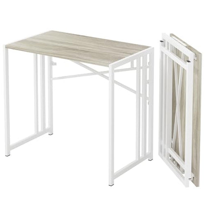 Lutown-Teen Small Folding Desk 35 inch, Beige | No Assembly Required Small Office Desk, Writing Gaming Computer Camping Table for Small Spaces - color: Beige, size: 35 Inch