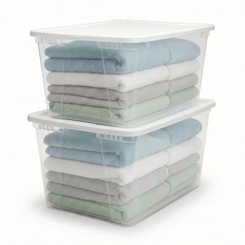 HOMZ 2-Pack Snaplock, Large Clear Plastic Storage Organizer Bins w/Lids, 56 Quart, White - Stackable Container Boxes for Bedroom, Bathroom, Garage, and Office Organization - color: White Lid, size: 56 QT (2 Pack)