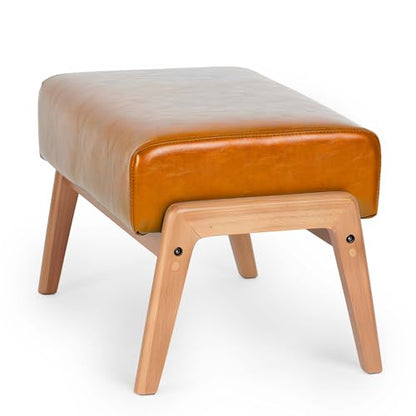15inch Ottoman Foot Rest, Leatherette Ottoman Bench, Modern Accent Sofa Stool Foot Stool for Accent Chair, Walnut Wood Frame & Thickness Cushion, Yellowish - color: Yellow