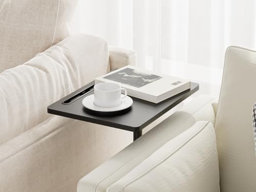 Masupu Sofa Arm Tray Table - 360° Swivel Height Adjustable End Table, Small Snack Side Table for Couch, C Shaped Table for Bed, Chair or TV Tray Table(Black) - color: Black
