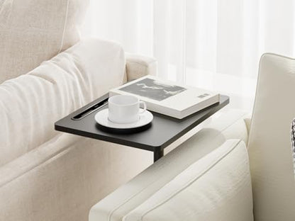 Masupu Sofa Arm Tray Table - 360° Swivel Height Adjustable End Table, Small Snack Side Table for Couch, C Shaped Table for Bed, Chair or TV Tray Table(Black) - color: Black