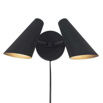 2-Light Plug in Wall Sconce, Matte Black Modern Vanity Light Wall Lamp with Rotatable Lampshade Picture Light for Bedroom Living Room Bathroom Foyer - color: B-Black