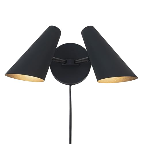 2-Light Plug in Wall Sconce, Matte Black Modern Vanity Light Wall Lamp with Rotatable Lampshade Picture Light for Bedroom Living Room Bathroom Foyer - color: B-Black