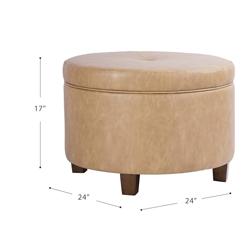 HomePop 24" Large Leatherette Storage Ottoman - Sand Faux Leather - color: Sand Faux Leather
