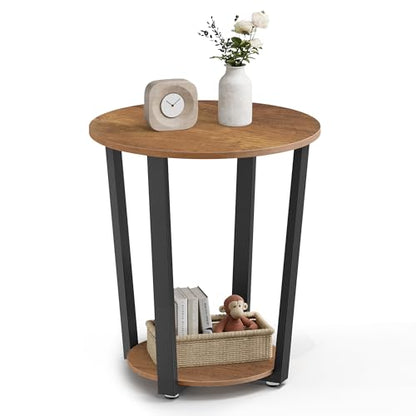 VASAGLE Round Side End Table, 2-Tier Accent Nightstand with Storage Shelf | Easy Assembly, Bedside Table Small Spaces, Living Room, Bedroom, Honey Brown and Ink Black, BARNET Collection ULET057KB01S - color: Honey Brown + Ink Black, size: 19.7"Dia. x 22.4