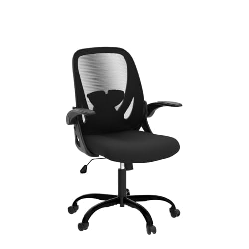 Office Chair Ergonomic Desk Chair with Flip up Armrests Swivel Breathable Desk Mesh Computer Chair with Adjustable Lumbar Support and Height for Conference Room (Black) - color: Black