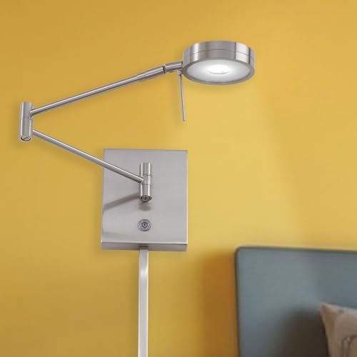 GEORGE KOVACS P4308-084 George's Reading Room LED Swing Arm Wall Lamp, 1-Light, 8 Total Watts, 6.25-in H x 13.75-in W, Brushed Nickel - color: Brushed Nickel