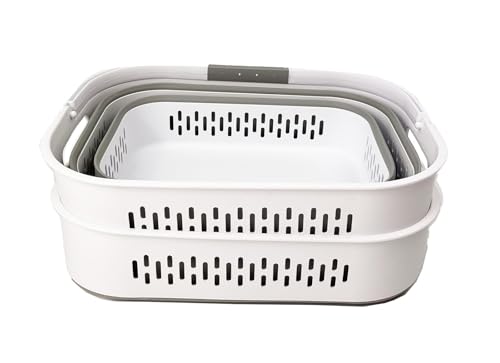 SAMMART 38L(10 Gal) Collapsible Laundry Basket - Foldable Pop-Up Storage Container/Organizer-Portable Space Saving Hamper, Measure 17.5x13.3x15.7"/3.8" Expanded/Collapsed (2, White/Grey) - color: White/Grey