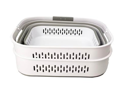 SAMMART 38L(10 Gal) Collapsible Laundry Basket - Foldable Pop-Up Storage Container/Organizer-Portable Space Saving Hamper, Measure 17.5x13.3x15.7"/3.8" Expanded/Collapsed (2, White/Grey) - color: White/Grey