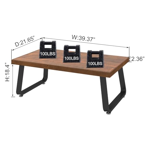 Rustic Coffee Table, Industrial Solid Wooden Tea Table,39 Inch | Farmhouse Real Wood Center Coffee Table, Modern Minimalist Rectangle Cocktail Table - size: 39 inch