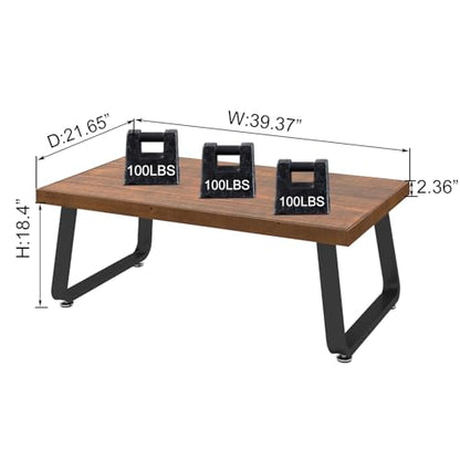 Rustic Coffee Table, Industrial Solid Wooden Tea Table,39 Inch | Farmhouse Real Wood Center Coffee Table, Modern Minimalist Rectangle Cocktail Table - size: 39 inch