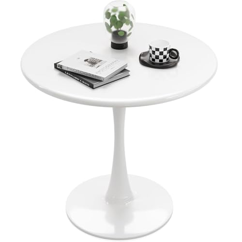 Recximi White Round Dining Table for 2 Person, 24 Inch Small Tulip Table with Metal Pedestal for Living Room, Mid Century Modern Kitchen Table for Kitchen, Office, Pub, Bar, Bistro, Circle Cafe Tables - color: White
