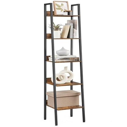 VASAGLE Bookshelf, 5-Tier Narrow Book Shelf, 11.8 x 13.3 x 66.9 Inches, Ladder Shelf for Home Office, Living Room, Bedroom, Kitchen, Rustic Brown and Ink Black ULLS109B01 - color: Rustic Brown + Ink Black, size: 5 Tiers (13.3"W), style: With back panels