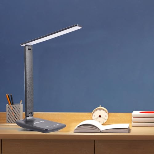 Eye Caring Table Lamp, 180 Adjustable Rotating Foldable Desk Lamp with USB C Charging Port, 5 Color Temperatures 5 Dimming Levels (Black) - color: Black