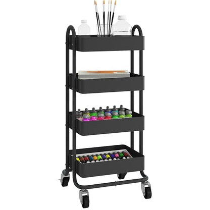 4-Tier Metal Rolling Cart with Wheels,4 Tier Utility Cart with Wheels for Office,Home,Kitchen,Garden（13.4"x18.1"x40"） Black - color: Black, size: 40"H