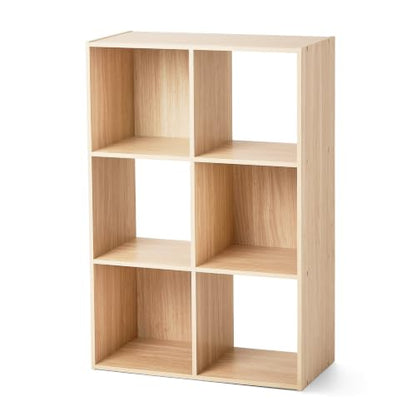 6 Cube Modular Storage Organizer Spring Pine Open Bookshelf Cabinet | Wood Cube Shelving Unit for Bedroom Living Room Office, 6 Compartment Open Cubby Display Storage Rack