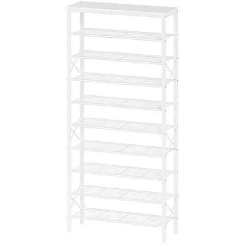 10 Tier Shoe Rack, Large Capacity Shoe Storage Organizer Holds 40 Pairs, Sturdy and Stable, for Entryway, Hallway, Closet, Dorm Room, White SS10WW - color: White, size: 27.8" x 10.8" x 65.7"