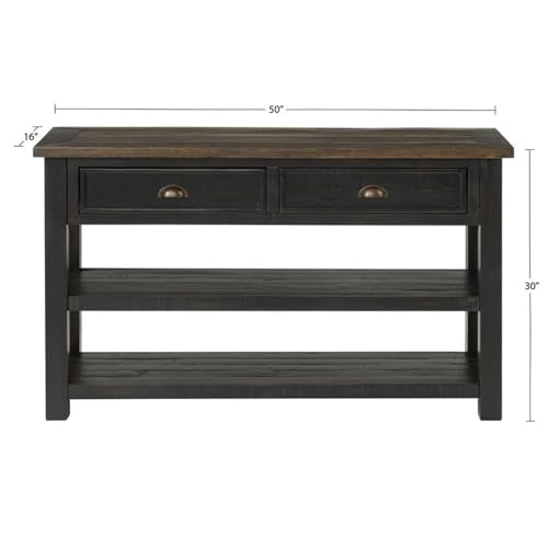 Martin Svensson Home Monterey Solid Wood Sofa Console Table, Black & Brown | Farmhouse Style, Pine Wood, Two Drawers, Two Open Shelves for Storage - color: Black With Brown Top
