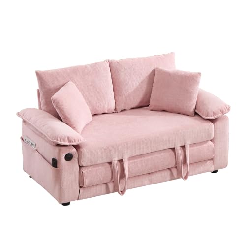 Convertible Sofa Bed, Foldable Space Saving Loveseat Floor Lounge Couch | 3-in-1 Convertible Velvet Sofa Bed, Foldable Loveseat Couch, Space Saving Floor Sleeper Lounge Mattress for Small Apartment - color: Pink
