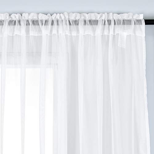 White Sheer Voile Rod Pocket Curtain Panels for Bedroom, Kitchen and Small Windows (52 x 54 inches Long, Set of 2) - color: White, size: 52"W x 54"L (Pack of 2)