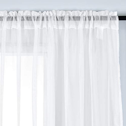 White Sheer Voile Rod Pocket Curtain Panels for Bedroom, Kitchen and Small Windows (52 x 54 inches Long, Set of 2) - color: White, size: 52"W x 54"L (Pack of 2)