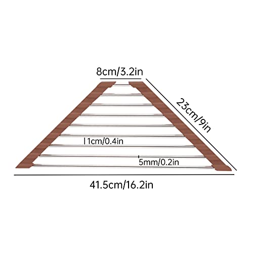 Tomorotec Triangle Roll-Up Dish Drying Rack for Sink Corner Small Foldable Stainless Steel Over The Sink Multipurpose Kitchen Drainer Caddy Trivet Rustproof Storage Shelf (Chocolate Brown) | BPA-Free Food-Grade Silicone Edges Foldable Waterproof Rustproof