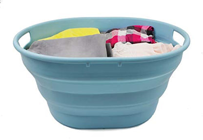 SAMMART 25L Collapsible Plastic Laundry Basket - Oval Tub/Basket - Foldable Storage Container/Organizer - Portable Washing Tub - Space Saving Laundry Hamper (2, Sea Angel) - color: Sea Angel