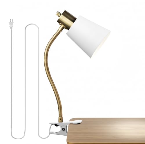 Desk lamp Eye-Caring Table Lamps, 360°Rotation Gooseneck Clip on Lamp Reading Light, Portable Reading Book Light, Clamp Light, Study Desk Lamps for Bedroom and Office Home Lighting (Black and White) - color: White and Gold