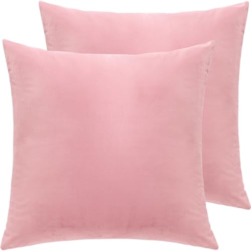 Velvet Decorative Throw Pillow Covers, Soft Square Cushion Case Home Decor for Living Room Couch Bed Sofa, Set of 2 Pack, Pink, 16x16 Inch - color: Pink, size: 16" x 16" (Pack of 2)