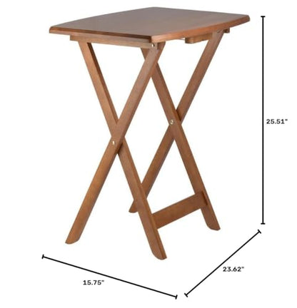 Furnifact Teak Oversized Snack Tables Set of 4 TV Trays with Stand Foldable Sturdy Wooden Tables for Eating, Working, or Entertaining in Any Space