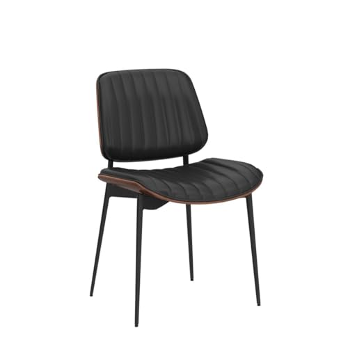 LUNLING Dining Chairs Set of 2 Mid Century Modern Retro Faux Leather Chair with Walnut Bentwood Upholstered Seat Metal Legs Chairs,Adjustable Foot for Kitchen Dining Room Chairs(Black) - color: Black, size: Set of 2