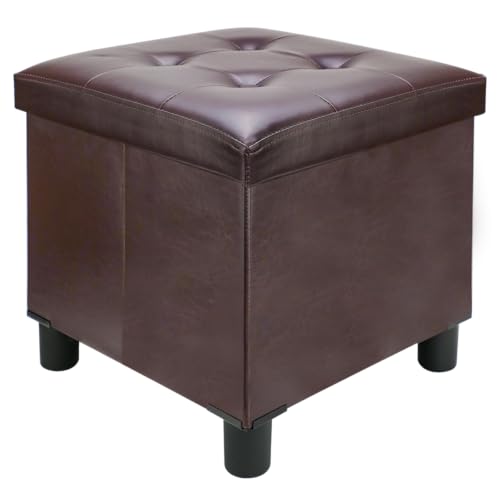 18 Inches Cube Storage Ottoman, Faux Leather Collapsible Square Folding Ottoman Furniture with Storage for Living Room Bedroom, Foot Rest Foot Stool with Legs, Brown 18x18x18 Inches - color: Brown