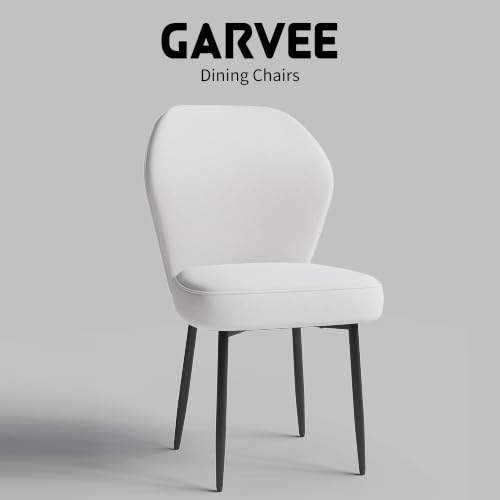 Garvee Linen Dining Chairs Set of 2, Modern Fabric Upholstered Kitchen Side Chairs with Metal Pegs, White - color: White, size: Set of 2