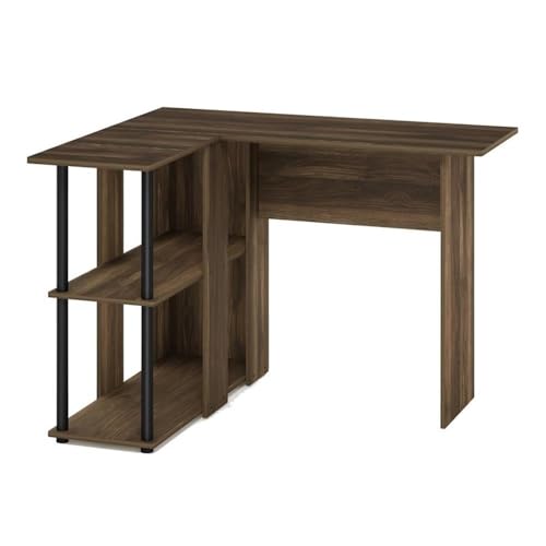 Furinno Abbott L-Shape Computer Desk with Bookshelf, Columbia Walnut/Black - color: Columbia Walnut/Black, style: Plastic Poles