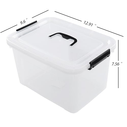 4-Pack 10.5 Quart Clear Plastic Latch Storage Boxes with Lid | Clear BPA-free plastic, secure black latches, lid carry handle, ideal for pantry, closet, garage & kitchen storage - size: 10.5 quart