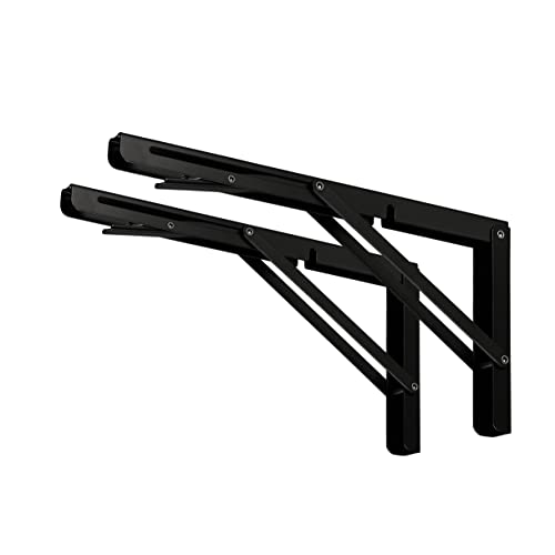 CLT 12" Black Folding Shelf Brackets Max. Load 330 lb, Heavy Duty DIY Wall Mounted Shelf Bracket Space Saving for Table Work Bench, Pack of 2 - size: 12 Inch, style: Black