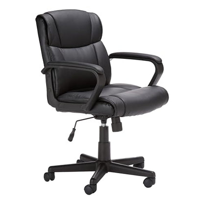 Amazon Basics Office Task Chair with Adjustable Height, 360° Swivel, Padded Armrests, Mid-Back, Rolling, 275 Pound Capacity, 24.2"D x 24"W x 34.8"H, Black Faux Leather - color: Black