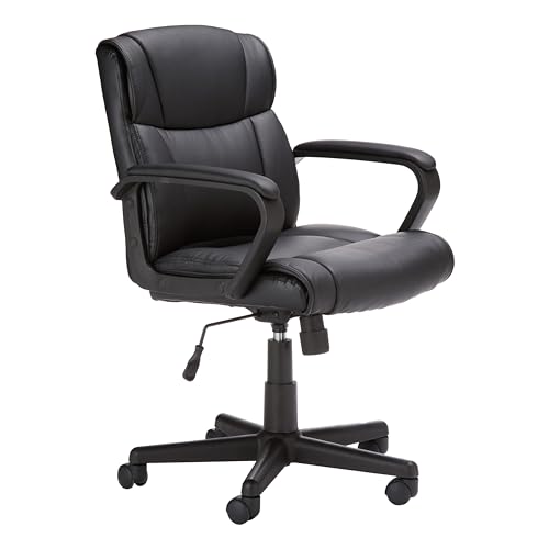 Amazon Basics Office Task Chair with Adjustable Height, 360° Swivel, Padded Armrests, Mid-Back, Rolling, 275 Pound Capacity, 24.2"D x 24"W x 34.8"H, Black Faux Leather - color: Black
