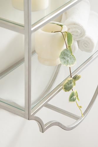 Kate and Laurel Leanna Three-Tiered Wall Shelf; 20 x 32; Silver; Decorative Floating Shelf Storage and Wall Organizer for Bathroom Over Toilet Storage or Display