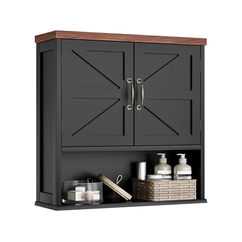 Smuxee Farmhouse Bathroom Cabinet Wall Mounted, Black Medicine Cabinet with Adjustable Shelf, Bathroom Cabinet for Living Room, Laundry Room - color: Black, size: Big