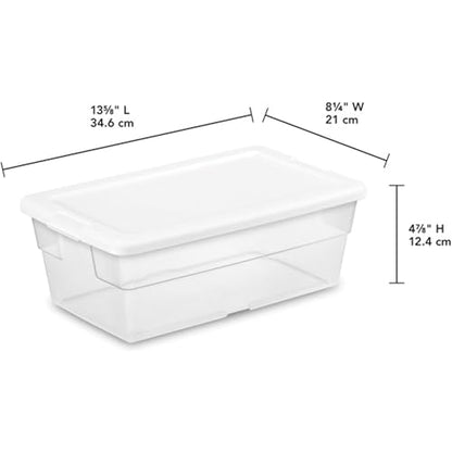 Sterilite 6 Quart Storage Box, Clear Plastic with White Snap Lid, 12 Pack - size: 6 Quart, style: 12 Pack