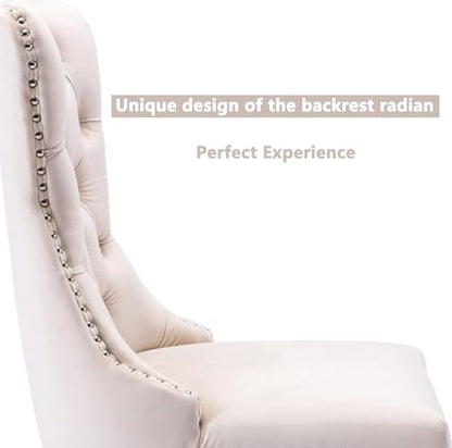Virabit Velvet Dining Chairs, Tufted Upholstered Dining Chairs with Nailhead Back and Ring Pull Trim, Solid Wood Dining Chairs for Kitchen/Bedroom/Dining Room (Beige, Set of 6) - color: Beige, size: set of 6