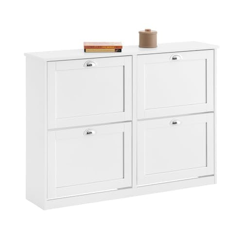 Haotian White Shoe Cabinet with 4 Flip Drawers | Large Freestanding Shoe Rack, Modern Shoe Organizer for Entryway, Hallway, Entrance FSR196-W - color: White, size: 4 Drawers (L)